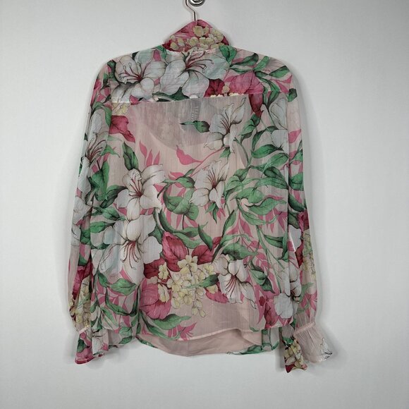 NWT White House Black Market Top M Long Sleeve Tie Neck Blouse Pink #WHBM6 - Picture 3 of 8